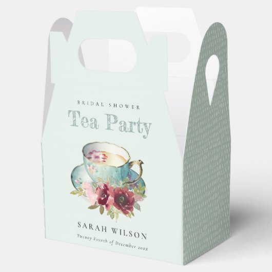 Blauwgroen Gold Floral Teacup Vrijgezellenfeest Te Bedankdoosjes (Geopend)