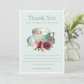 Blauwgroen Gold Floral Teacup Vrijgezellenfeest Te Bedankkaart (Staand voorkant)