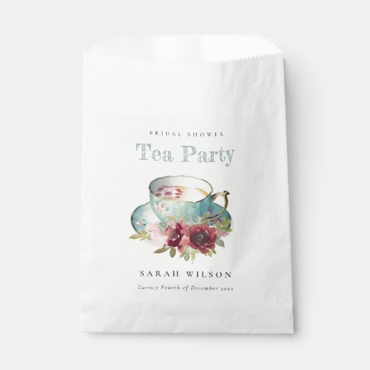 Blauwgroen Gold Floral Teacup Vrijgezellenfeest Te Bedankzakje (Voorkant)