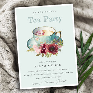 Blauwgroen Gold Floral Teacup Vrijgezellenfeest Te Kaart