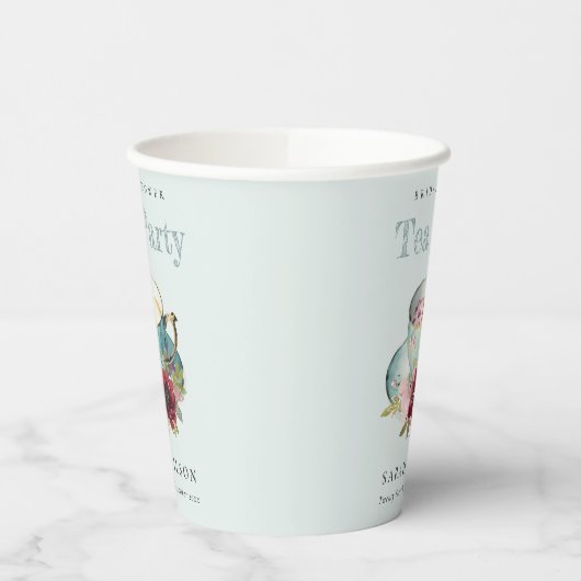 Blauwgroen Gold Floral Teacup Vrijgezellenfeest Te Papieren Bekers (Links)