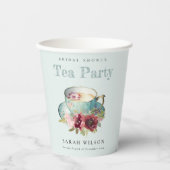 Blauwgroen Gold Floral Teacup Vrijgezellenfeest Te Papieren Bekers (Voorkant)