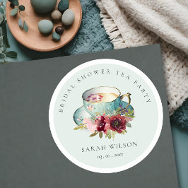 Blauwgroen Gold Floral Teacup Vrijgezellenfeest Te Ronde Sticker