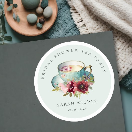 Blauwgroen Gold Floral Teacup Vrijgezellenfeest Te Ronde Sticker