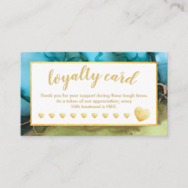 Blauwgroen Gold Foil Hearts Salon Loyalty-kaart Klantenkaartje