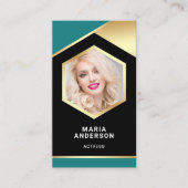 Blauwgroen Gold Foil model Actrress QR Code Foto Visitekaartje (Voorkant)
