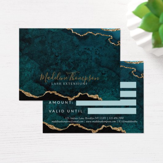 Blauwgroen Gold Glitter Agaat Zakelijk Cadeaubon Visitekaartje (Bureau)