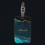 Blauwgroen Gold Glitter Agate - Aangepast Bagagelabel<br><div class="desc">Blauwgroen grafisch aqua agate met Gold Glitter-lijnen Aangepast bagagelabel dat eenvoudig kan worden toegevoegd aan jouw naam en monogrammed-initialen in lichte gouden kleurlettertypen. Creëer door © Lesruba Design.</div>