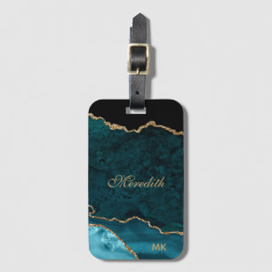 Blauwgroen Gold Glitter Agate - Aangepast Bagagelabel