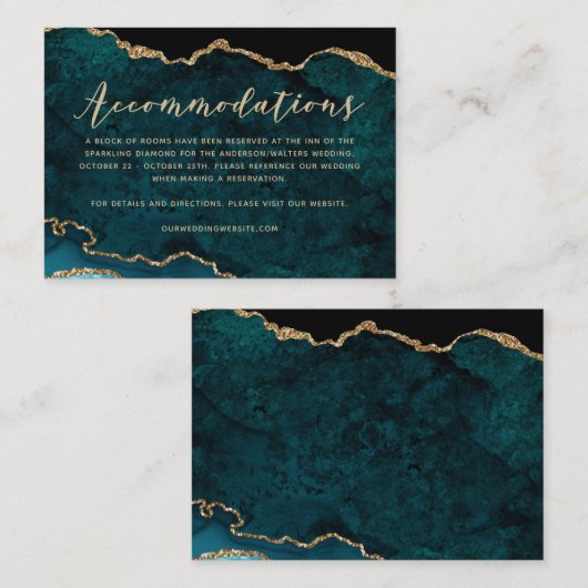 Blauwgroen Gold Glitter Agate Accommodations Informatiekaartje (Voorkant / Achterkant)