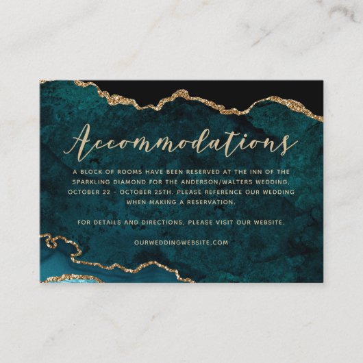 Blauwgroen Gold Glitter Agate Accommodations Informatiekaartje (Voorkant)