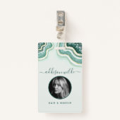 Blauwgroen Gold Glitter Agate Geode Luxe ID-kaart Badge (Voorkant met clip)