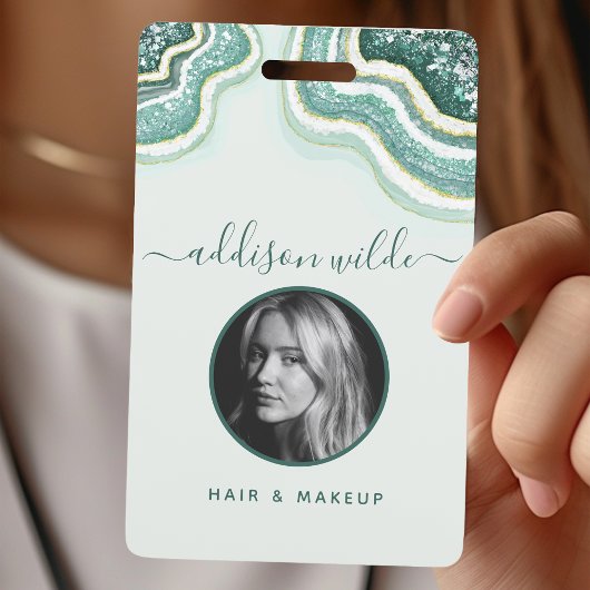 Blauwgroen Gold Glitter Agate Geode Luxe ID-kaart Badge