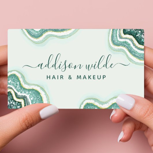 Blauwgroen Gold Glitter Agate Geode Visitekaartje