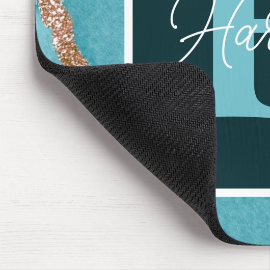 Blauwgroen &Gold Glitter Alcohol Ink Monogram en N Muismat (Hoek)