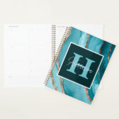 Blauwgroen &Gold Glitter Alcohol Ink Monogram en N Planner (Display)