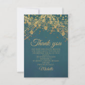 Blauwgroen Gold Glitter Bokeh Birthday Party Harte Bedankkaart (Voorkant)