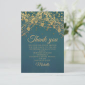Blauwgroen Gold Glitter Bokeh Birthday Party Harte Bedankkaart (Staand voorkant)