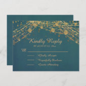 Blauwgroen Gold Glitter String Lights Quinceañera  Briefkaart (Voorkant / Achterkant)