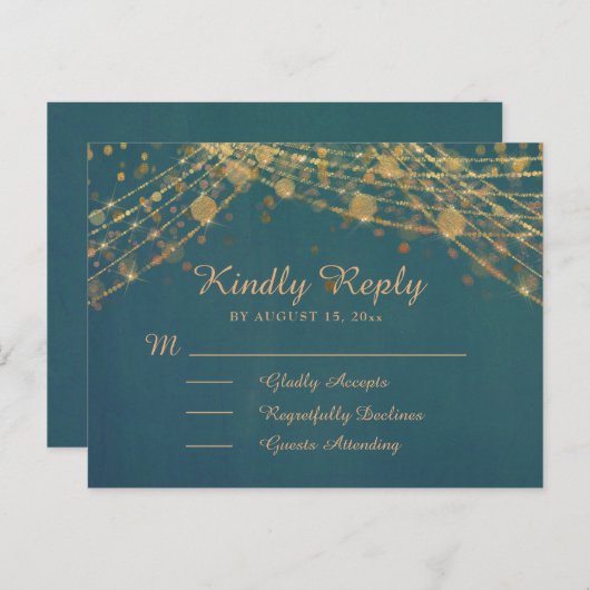 Blauwgroen Gold Glitter String Lights Quinceañera  Briefkaart (Voorkant / Achterkant)