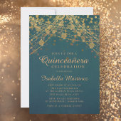 Blauwgroen Gold Glitter String Lights Quinceañera Kaart