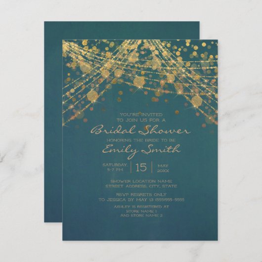 Blauwgroen Gold Glitter String Lights Vrijgezellen Kaart (Voorkant / Achterkant)