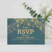 Blauwgroen Gold Glitter String LIghts Wedding RSVP Kaartje (Staand voorkant)
