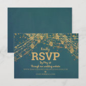 Blauwgroen Gold Glitter String LIghts Wedding RSVP Kaartje (Voorkant / Achterkant)
