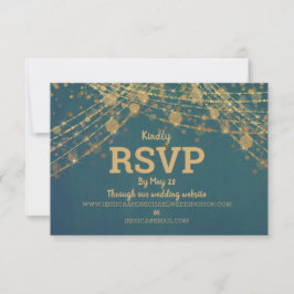 Blauwgroen Gold Glitter String LIghts Wedding RSVP Kaartje