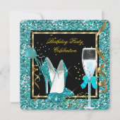 Blauwgroen Gold High Heels Glitter Birthday Black Kaart (Voorkant)