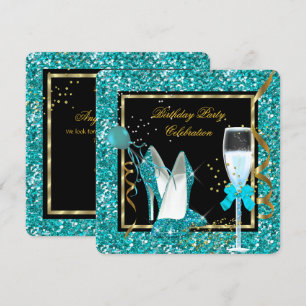 Blauwgroen Gold High Heels Glitter Birthday Black Kaart