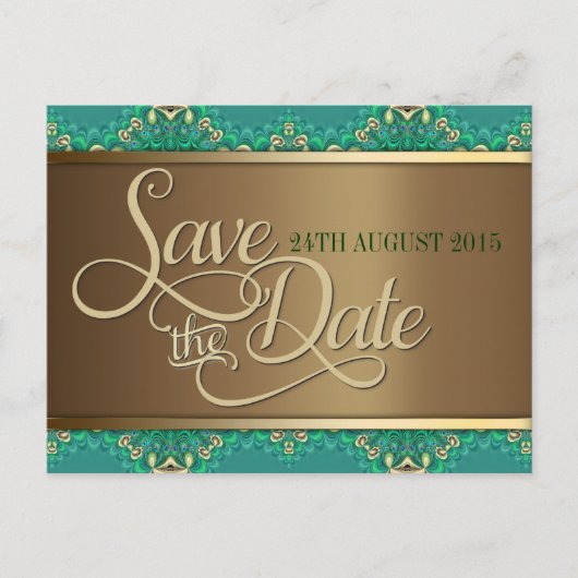 Blauwgroen Gold Lace Border Save the Date Briefkaa Aankondigingskaart (Voorkant)