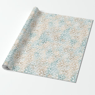 Blauwgroen Gold Leopard-printer Cadeaupapier