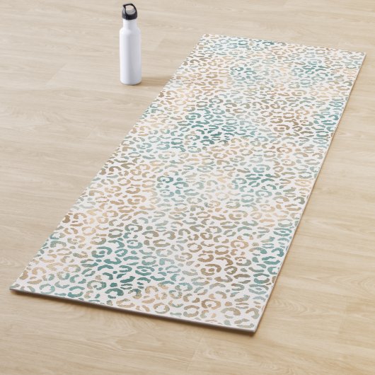 Blauwgroen Gold Leopard-printer Yogamat (In situ)
