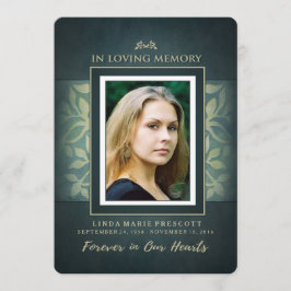 Blauwgroen & Gold Loving Memory Foto Hartelijk dan Bedankkaart