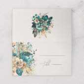 Blauwgroen Gold Luxe Floral Wedding Place Card Plaatskaartje (Buitenkant ongevouwen)