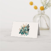 Blauwgroen Gold Luxe Floral Wedding Place Card Plaatskaartje (Achterkant)