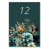 Blauwgroen Gold Luxe Floral Wedding Table Kaart (Achterkant)