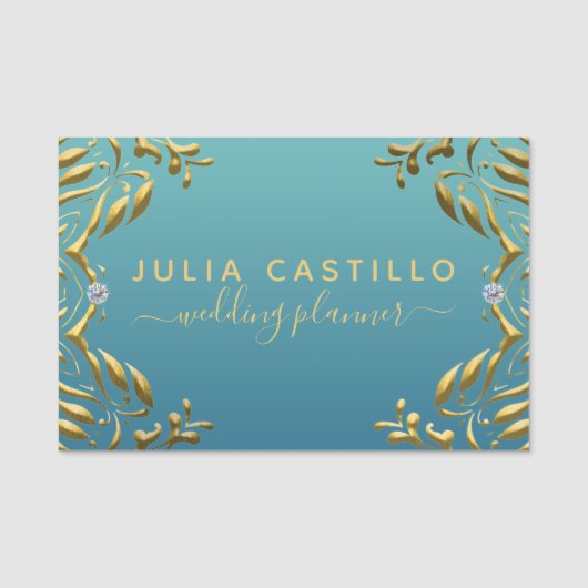 Blauwgroen Gold Luxury Glam Elegant Calligraphy Sc Naamplaatje (Voorkant)