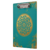 Blauwgroen-Gold Mandala op Grunge Gold Blauwgroen Klembord (Links)