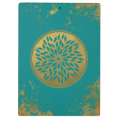 Blauwgroen-Gold Mandala op Grunge Gold Blauwgroen Klembord (Achterkant)