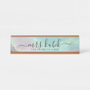 Blauwgroen & Gold Marble Persoonlijke Desk Name Bo Bureau Naambordje