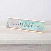 Blauwgroen & Gold Marble Persoonlijke Desk Name Bo Bureau Naambordje (Voorkant)