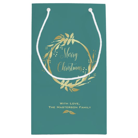 Blauwgroen Gold Merry kerst Holly Wreath Holiday Klein Cadeauzakje (Achterkant)