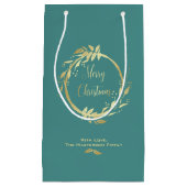 Blauwgroen Gold Merry kerst Holly Wreath Holiday Klein Cadeauzakje (Voorkant)
