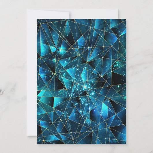 Blauwgroen & Gold Midnight Crystal Galaxy 21st Bir Kaart (Achterkant)
