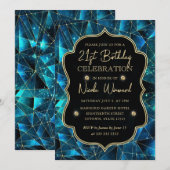 Blauwgroen & Gold Midnight Crystal Galaxy 21st Bir Kaart (Voorkant / Achterkant)
