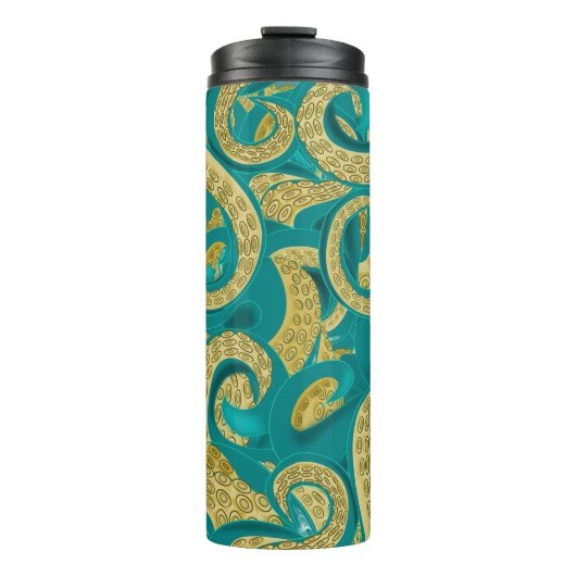 Blauwgroen Gold Octopus Thermal Tumbler Thermosbeker (Voorkant)