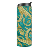 Blauwgroen Gold Octopus Thermal Tumbler Thermosbeker (Gedraaid links)