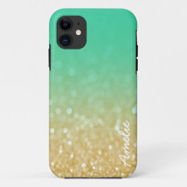Blauwgroen Gold Ombre Glitter Persoonlijke naam Ip Case-Mate iPhone Case